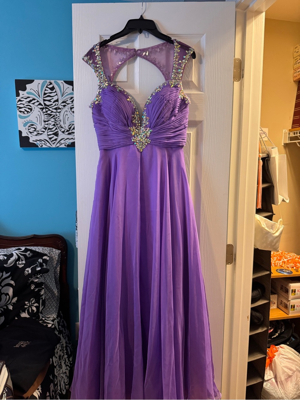Embellished Purple Chiffon Prom Dress - Women's Formal Dress